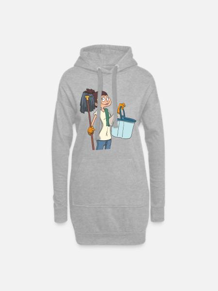 Femme de ménage avec une vadrouille et un seau - Sweat-shirt à capuche long Femme - gris chiné