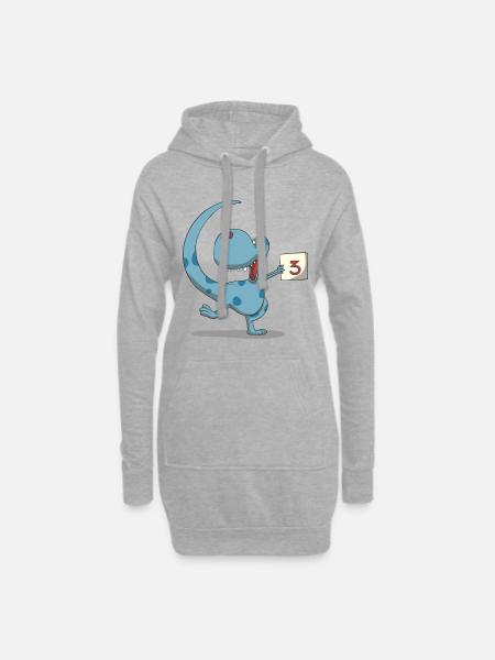 Dino kids birthday 3rd birthday gift - Hoodie Dress - heather grey