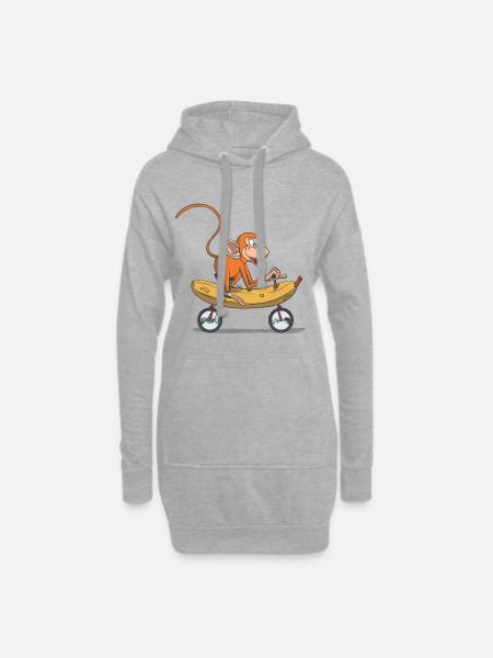 Funny monkey, monkey on bicycle banana - Hoodie Dress - heather grey