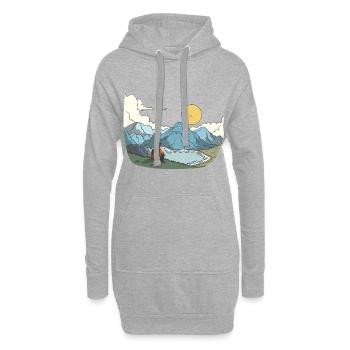 Ausblick auf Berge, Seen und Gipfel - Hoodie-Kleid - Grau meliert - Vorne