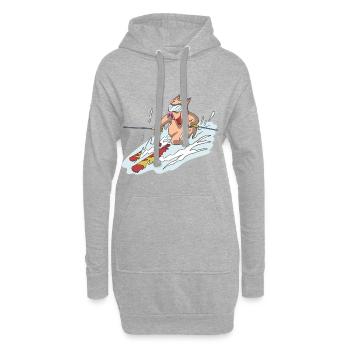 Cochon à skis dans la courbe - Sweat-shirt à capuche long Femme - gris chiné - Devant