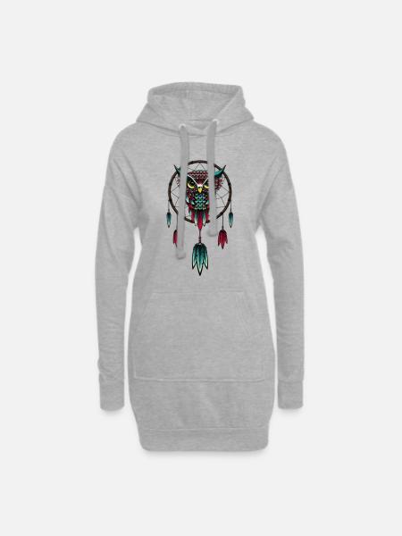 Eule - Hoodie-Kleid - Grau meliert