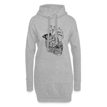 Coeur fleur - Sweat-shirt à capuche long Femme - gris chiné - Devant