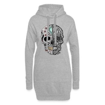 Mexikanischer Schädel // Zuckerschädel - Hoodie-Kleid - Grau meliert - Vorne
