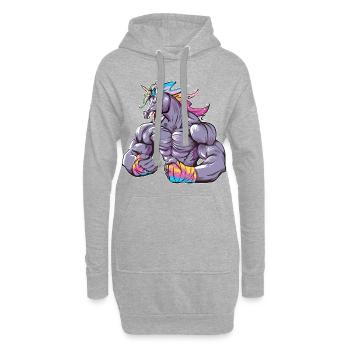 Einhorn Muskeln Bodybuilding - Hoodie-Kleid - Grau meliert - Vorne