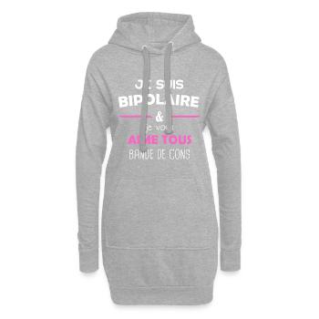 Je suis bipolaire et je vous aime, humour femme - Sweat-shirt à capuche long Femme - gris chiné - Devant