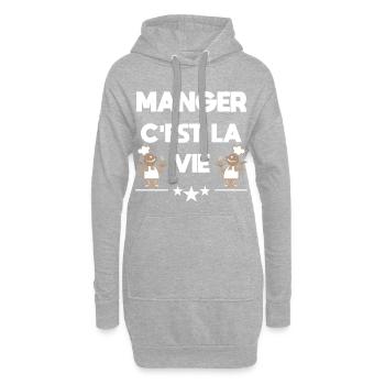 Manger c'est la vie! Humour cadeau original - Sweat-shirt à capuche long Femme - gris chiné - Devant
