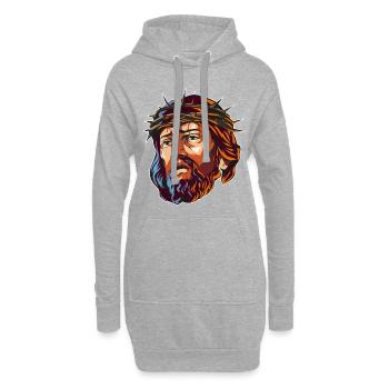 Tête de Jésus-Christ - Sweat-shirt à capuche long Femme - gris chiné - Devant