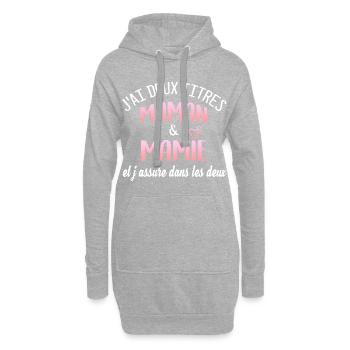 J'ai deux titres. Maman et Mamie. Humour famille - Sweat-shirt à capuche long Femme - gris chiné - Devant