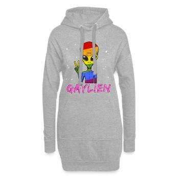 Alien Gay Gaylien LGBT Schwul Regenbogen CSD - Hoodie-Kleid - Grau meliert - Vorne