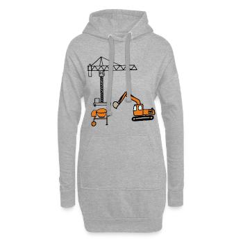 Baumaschinen - Comic, Cartoon - Hoodie-Kleid - Grau meliert - Vorne