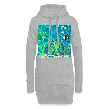 Tropischer Fischtank - Hoodie-Kleid - Grau meliert - Vorne