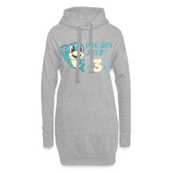 3 Geburtstag Kindergeburtstag Hai Spruch Kind - Hoodie-Kleid - Grau meliert - Vorne