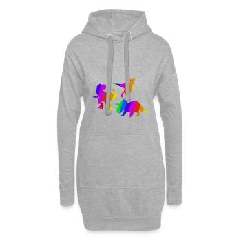T-Rex Regenbogen Dino Tyrannosaurus Triceratops - Hoodie-Kleid - Grau meliert - Vorne