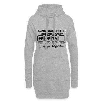 Langhaarcollie Hört aufs Wort Spruch Lustig - Hoodie-Kleid - Grau meliert - Vorne