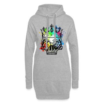 squelette tête de mort couronne symbole roi - Sweat-shirt à capuche long Femme - gris chiné - Devant