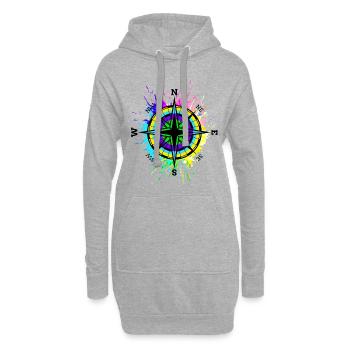 Boussole multicolore Symbole Travel Taches de couleur - Sweat-shirt à capuche long Femme - gris chiné - Devant