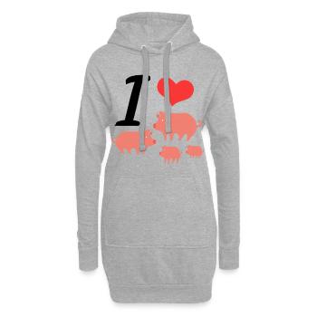 I LOVE PIGS - Sweat-shirt à capuche long Femme - gris chiné - Devant