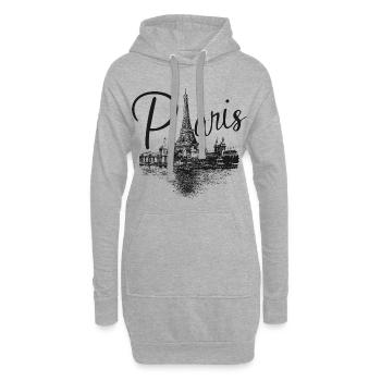 Paris Kunst Zeichnung Schwarz Weiß Eiffel - Hoodie-Kleid - Grau meliert - Vorne
