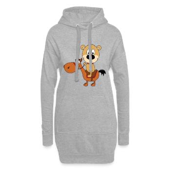 TEDDYBÄR - BÄR - TEDDY - PFERD - REITEN - KIND - Hoodie-Kleid - Grau meliert - Vorne