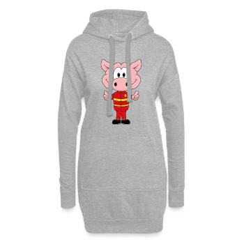 FEUERWEHR - SCHWEIN - TIER - KIND - BABY - Hoodie-Kleid - Grau meliert - Vorne