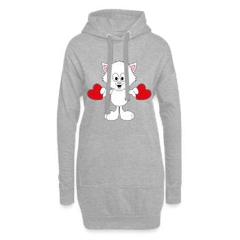 KATZE - CAT - LIEBE - LOVE - HERZEN - TIER - Hoodie-Kleid - Grau meliert - Vorne