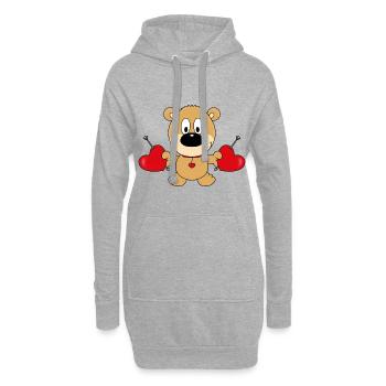 TEDDY - TEDDYBÄR - BÄR - LIEBE - LOVE - Hoodie-Kleid - Grau meliert - Vorne