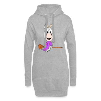 ZIEGE - HEXE - HEXENBESEN - TIER - KIND - BABY - Hoodie-Kleid - Grau meliert - Vorne