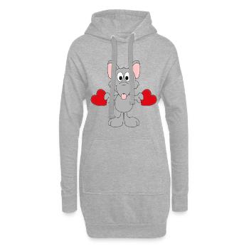 RATTE - HERZEN - LIEBE - TIERLIEB - TIERISCH - Hoodie-Kleid - Grau meliert - Vorne