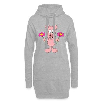 SCHWEIN - BLUMEN - TIER - TIERISCH - LIEBE - LOVE - Hoodie-Kleid - Grau meliert - Vorne