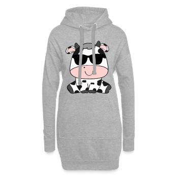 Vache avec lunettes de soleil Motif Enfants Bébé Fille - Sweat-shirt à capuche long Femme - gris chiné - Devant