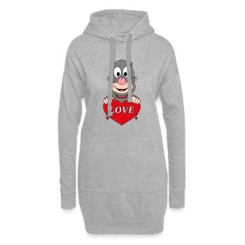 MAULWURF - HERZ - LIEBE - LOVE - TIER - VERLIEBT - Hoodie-Kleid - Grau meliert - Vorne