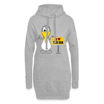 MÖWE - I LOVE THE SEA - SEE - MEER - URLAUB - Hoodie-Kleid - Grau meliert - Vorne