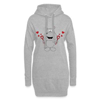 NILPFERD - HIPPO - SEIFENBLASEN - LIEBE - LOVE - Hoodie-Kleid - Grau meliert - Vorne