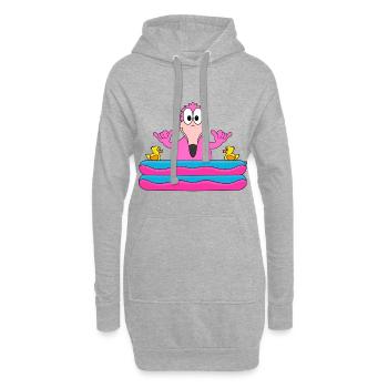 FLAMINGO - POOL - PLANSCHBECKEN - VOGEL - TIER - Hoodie-Kleid - Grau meliert - Vorne