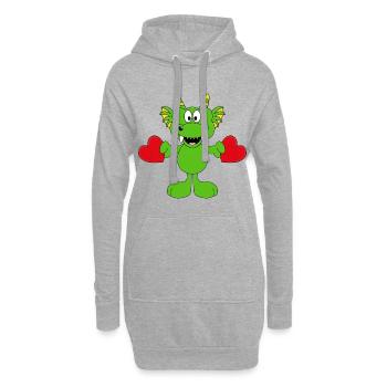 DRACHE - LIEBE - LOVE - HERZEN - VERLIEBT - BABY - Hoodie-Kleid - Grau meliert - Vorne