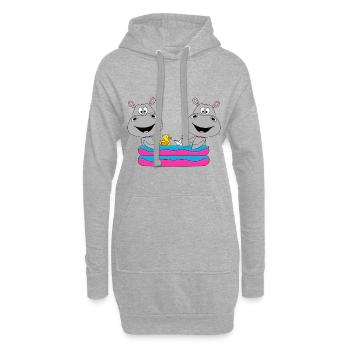 PLANSCHBECKEN - POOL - SOMMER - NILPFERDE - HIPPOS - Hoodie-Kleid - Grau meliert - Vorne