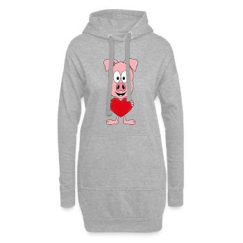 SCHWEIN - LIEBE - HERZ - BAUERNHOF - TIER - LOVE - Hoodie-Kleid - Grau meliert - Vorne
