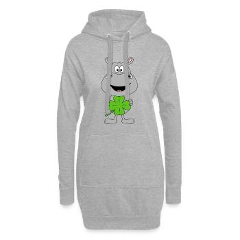 FLUSSPFERD - NILPFERD - HIPPO - KLEEBLATT - GLÜCK - Hoodie-Kleid - Grau meliert - Vorne