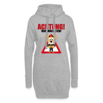 ACHTUNG! HIER WACHE ICH! - WACHHUND - HUND - Hoodie-Kleid - Grau meliert - Vorne