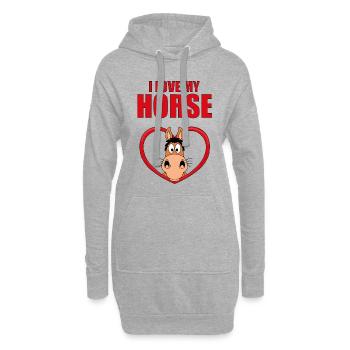I LOVE MY HORSE - PFERD - PFERDE - REITEN - LIEBE - Hoodie-Kleid - Grau meliert - Vorne