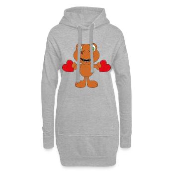 DINOSAURIER - T-REX - LIEBE - HERZ - TIERISCH - Hoodie-Kleid - Grau meliert - Vorne