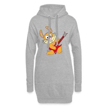 HASE - GITARRE - MUSIK - TIER - TIERISCH - LIEBE - Hoodie-Kleid - Grau meliert - Vorne