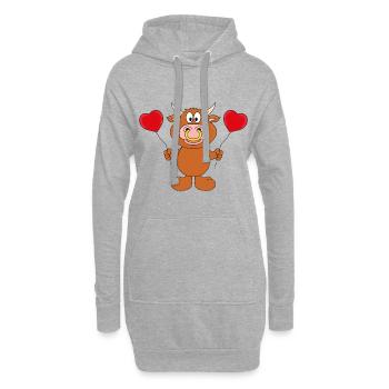 RIND - BULLE - KUH - STIER - LIEBE - LOVE - TIER - Hoodie-Kleid - Grau meliert - Vorne