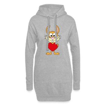 HASE - HERZ - LIEBE - LOVE - TIERISCH - VERLIEBT - Hoodie-Kleid - Grau meliert - Vorne