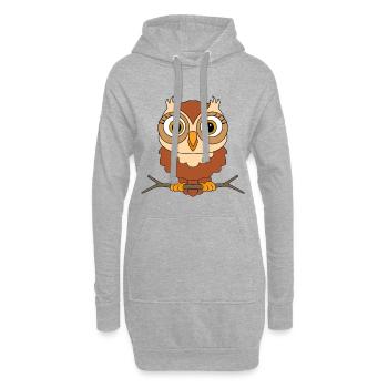 EULE - VOGEL - TIER - KIND - BABY - Hoodie-Kleid - Grau meliert - Vorne