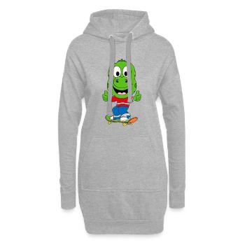 DINO - ECHSE - GECKO - SKATEBOARD - KIND - BABY - Hoodie-Kleid - Grau meliert - Vorne