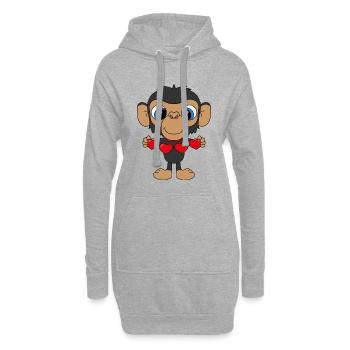 AFFE - SCHIMPANSE - HERZEN - LIEBE - TIERLIEB - Hoodie-Kleid - Grau meliert - Vorne