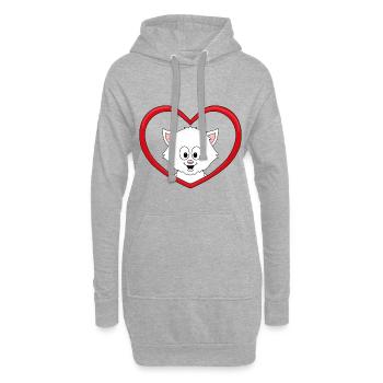 LIEBE - HERZ - KATZE - KATER - TIERLIEB - VERLIEBT - Hoodie-Kleid - Grau meliert - Vorne