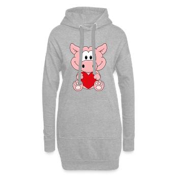 SCHWEIN - HERZ - LIEBE - TIER - TIERLIEB - Hoodie-Kleid - Grau meliert - Vorne